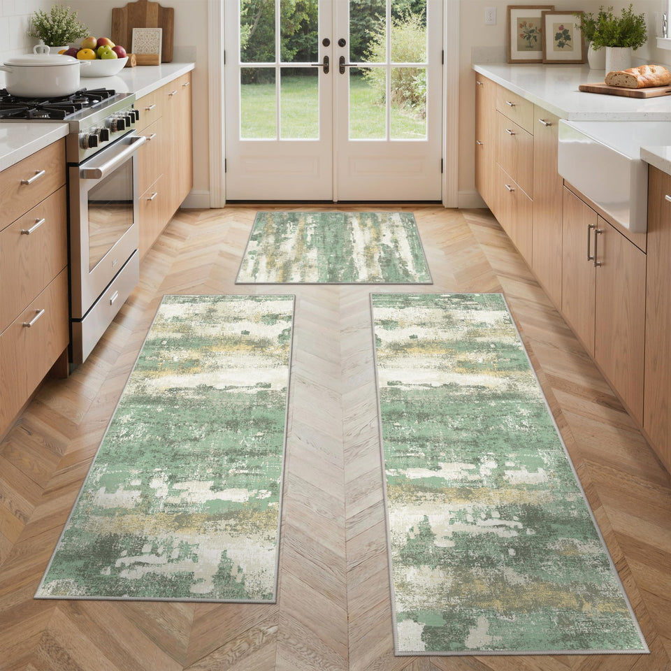 GENIMO kitchen rugs 3-piece set with non-slip backing for stable flooring.