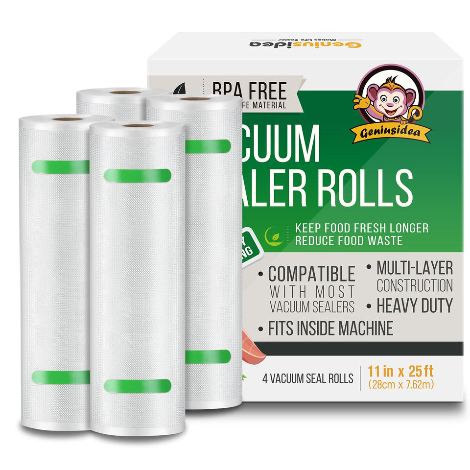 Geniusidea 4-mil food saver rolls for durable freezer storage.