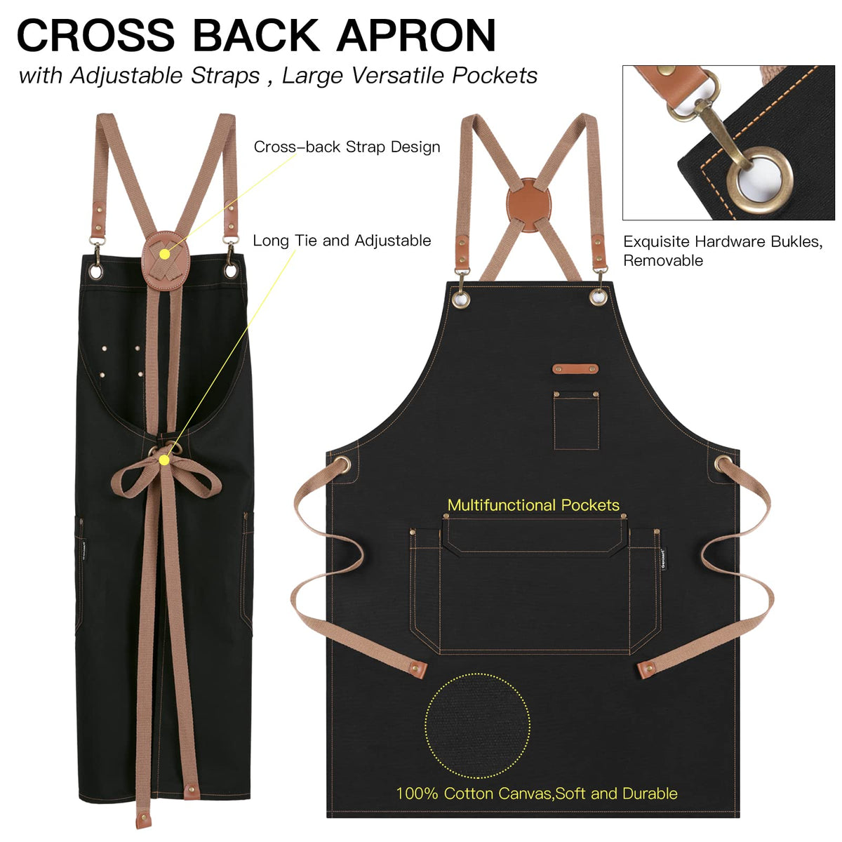 Genixart apron adjustable cross-back strap ensuring comfortable wear during long sessions.