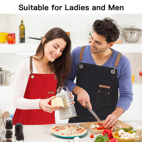 Genixart chef apron cotton canvas fabric close-up, durable and easy to clean.