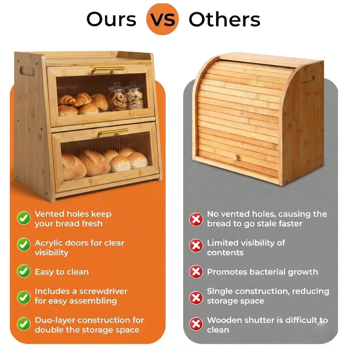 Gennua Bamboo Bread Box, ready-to-assemble kit with screwdriver included.