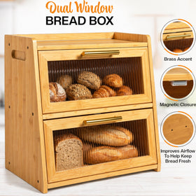 Gennua Bread Box with frosted acrylic windows keeps contents visible.