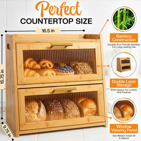 Gennua Bamboo Bread Box, two-tier design for double capacity on counter.