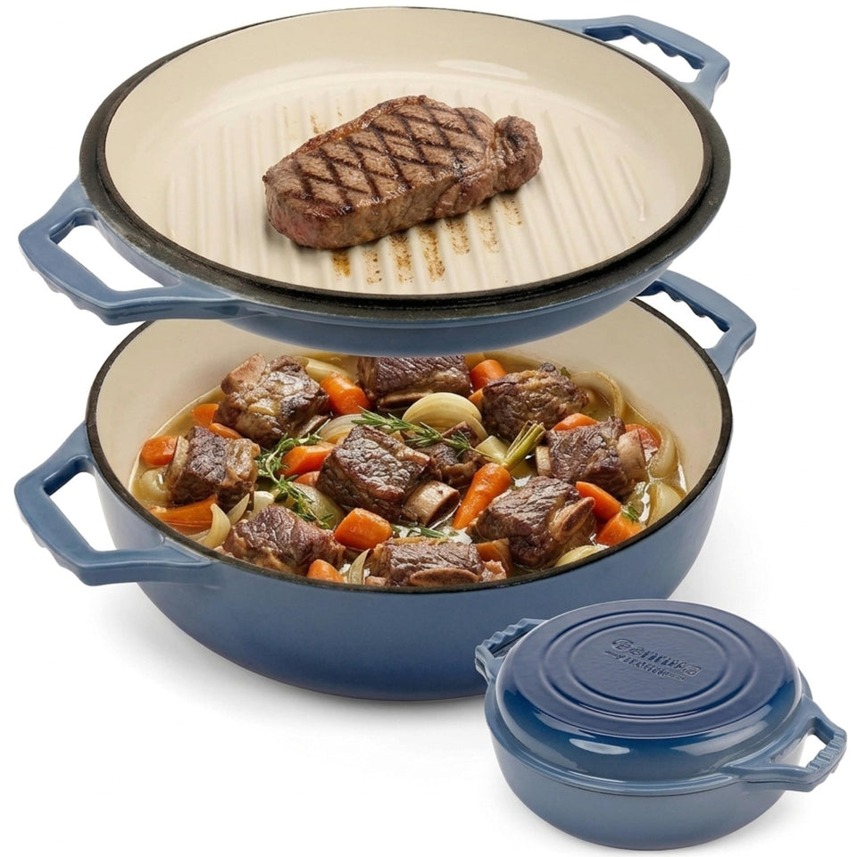 Gennua Kitchen 2-in-1 braiser pan with grill lid for versatile cooking.