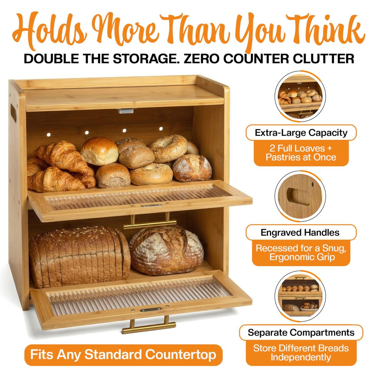 Gennua Kitchen bread box, side handles for easy moving and cleaning.