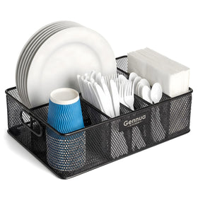Gennua Kitchen paper plate organizer with six compartments keeps plates and utensils within reach.