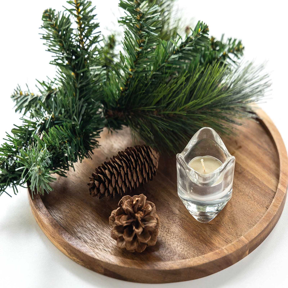 GENRICE round wood candle tray with natural grain for a cozy centerpiece