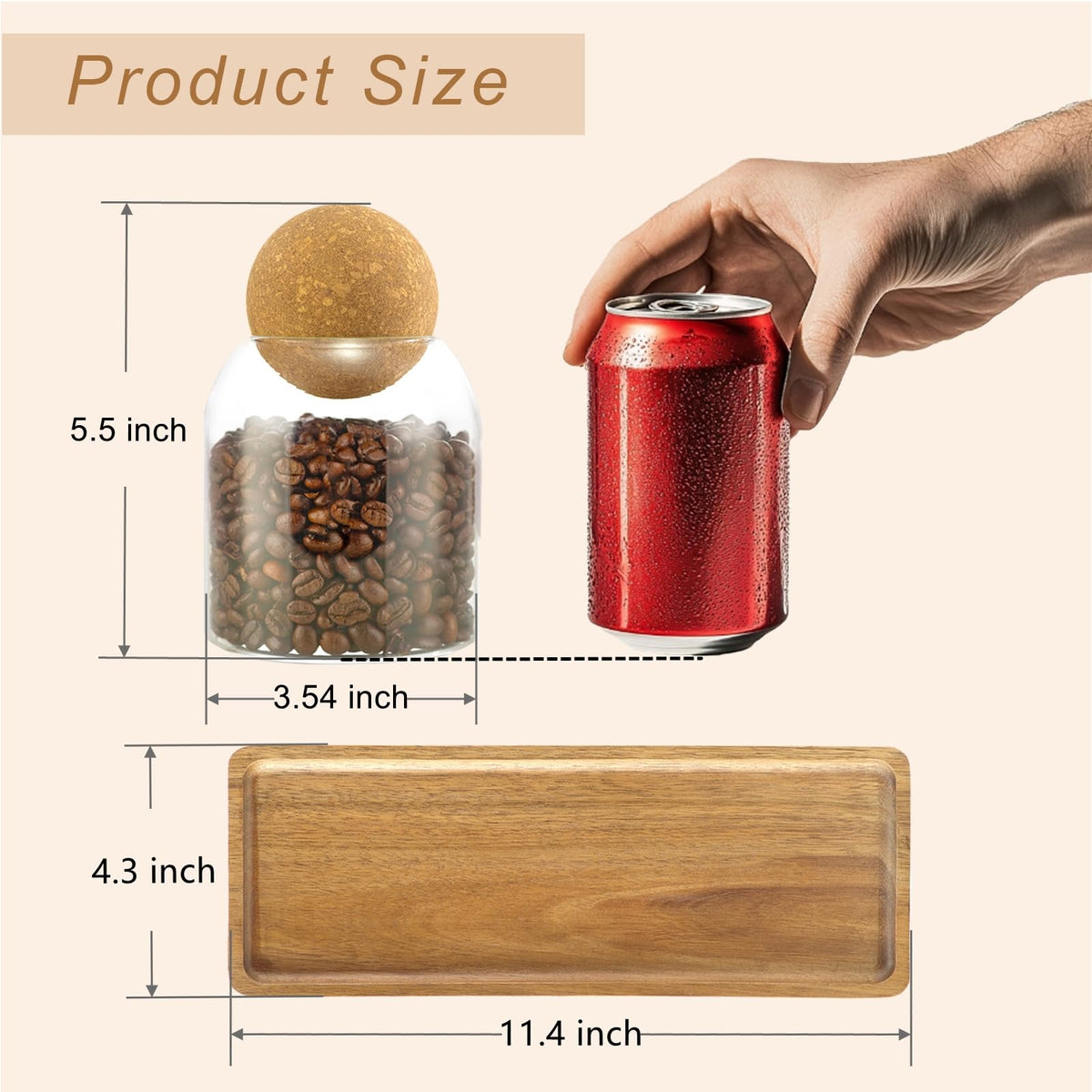 GENSTEUO acacia tray design complements minimalist jars and saves counter space.