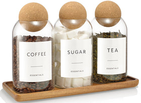 GENSTEUO coffee sugar tea container set with cork lids keeps ingredients organized.
