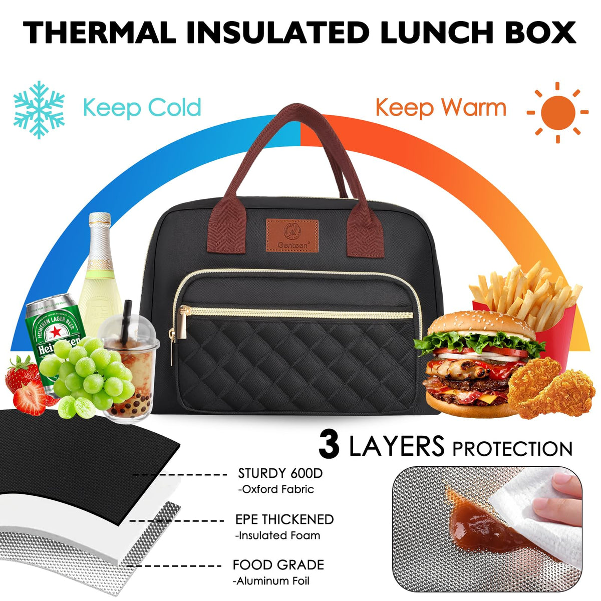 Genteen lunch box multiple compartments help organize meals and snacks.