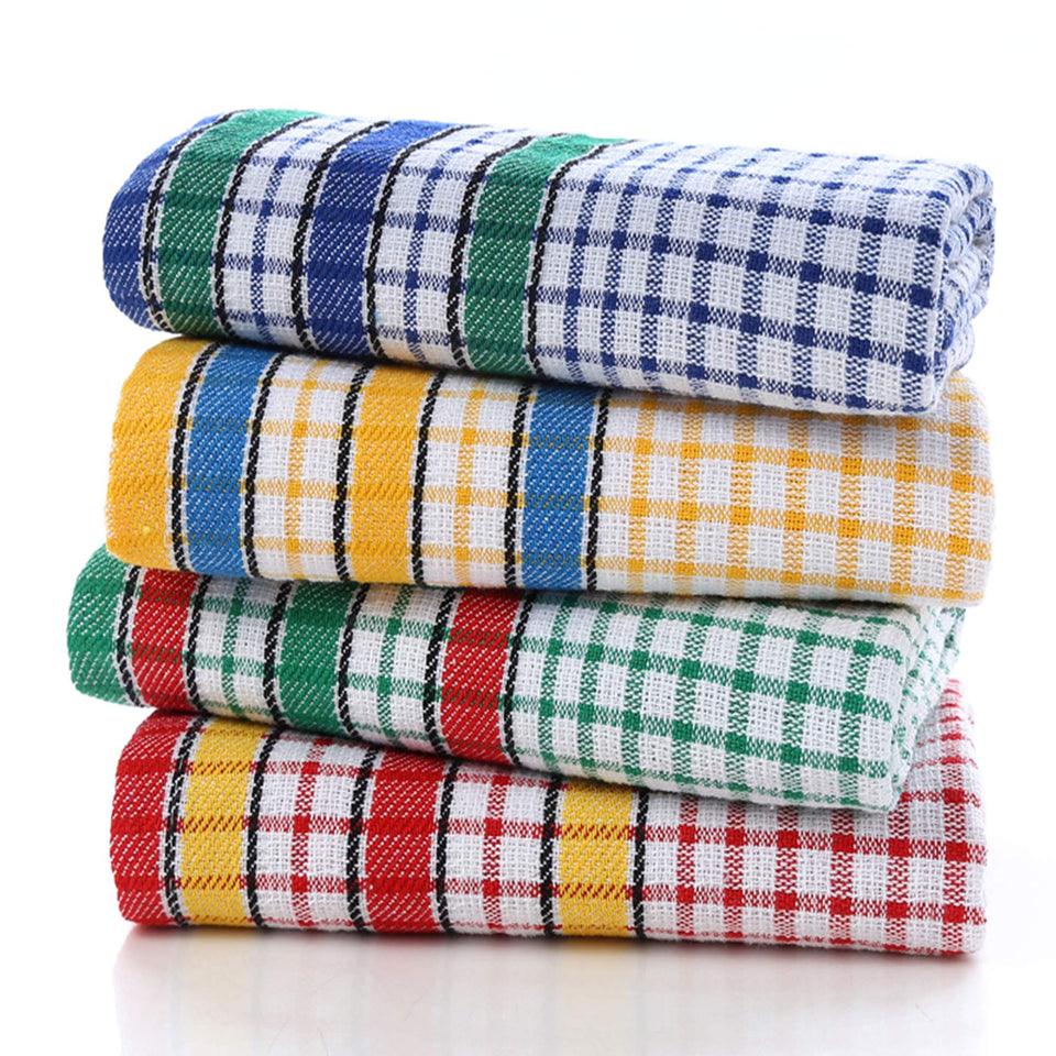 Gentlife large kitchen towel in blue gingham for gentle, lint-free dish drying.