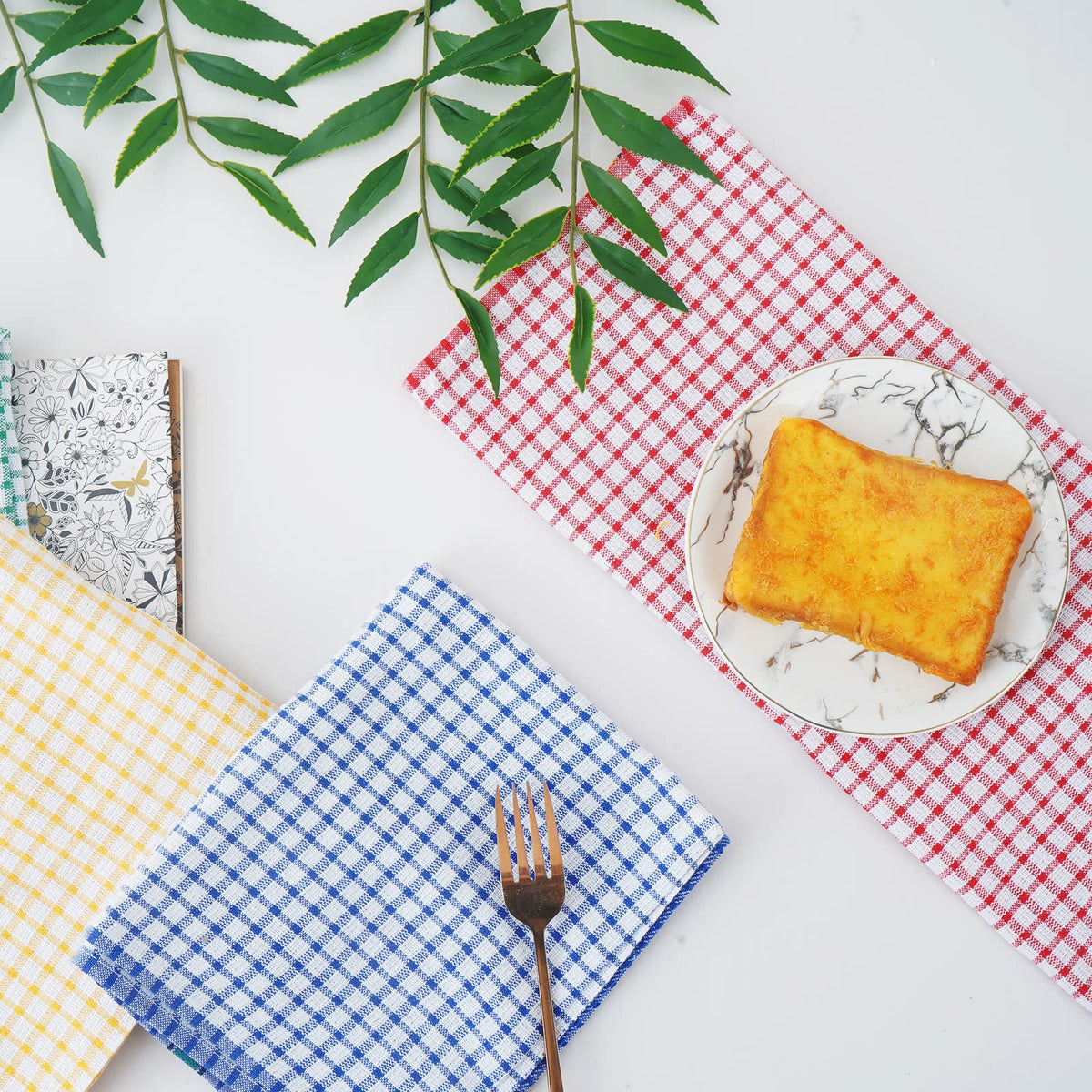 Gentlife red gingham towel adds color while safely drying delicateware.