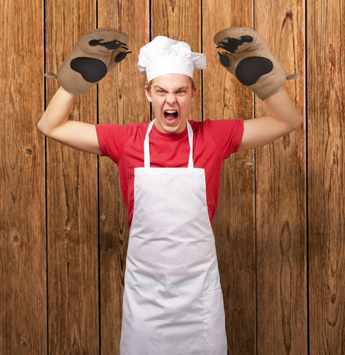 Genuine Fred Bear Hands mitts, palm detail, secure grip for hot pots.