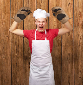Genuine Fred Bear Hands mitts, palm detail, secure grip for hot pots.
