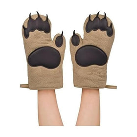 Genuine Fred Bear Hands oven mitts, side view, heat protection in action.