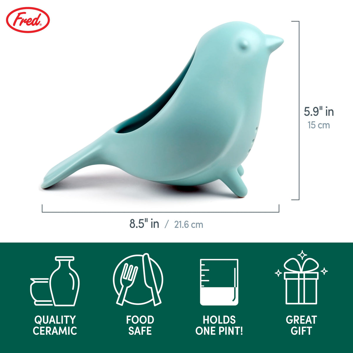 Genuine Fred Blue Bird tilting pour for rinsing and draining berries