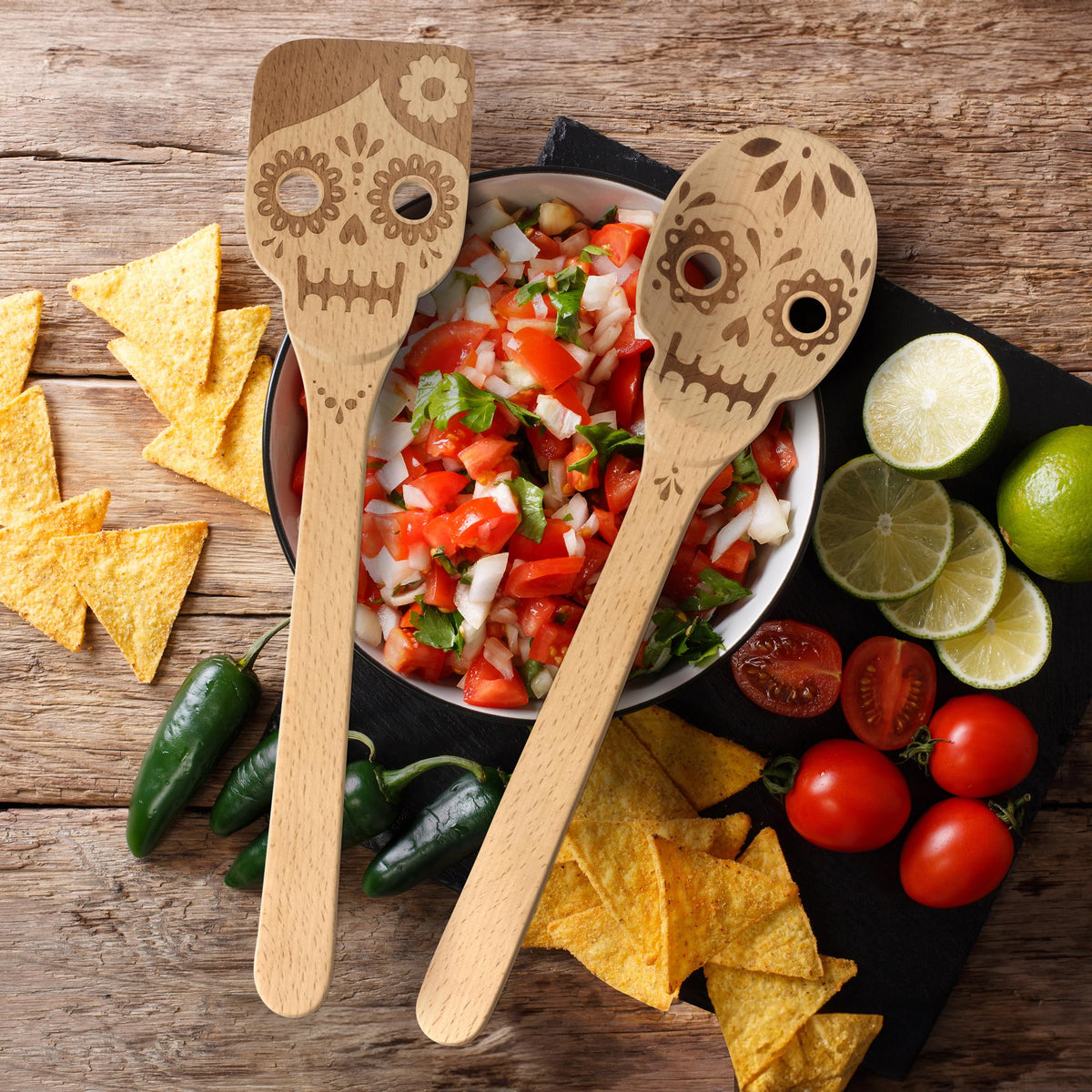 Genuine Fred Dead Set slotted spoon with sugar skull design for draining efficiently.