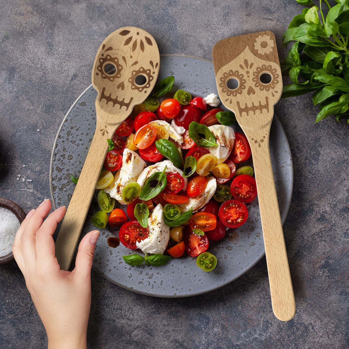 Genuine Fred Dead Set sugar skull engraving close-up for decorative kitchen accents.
