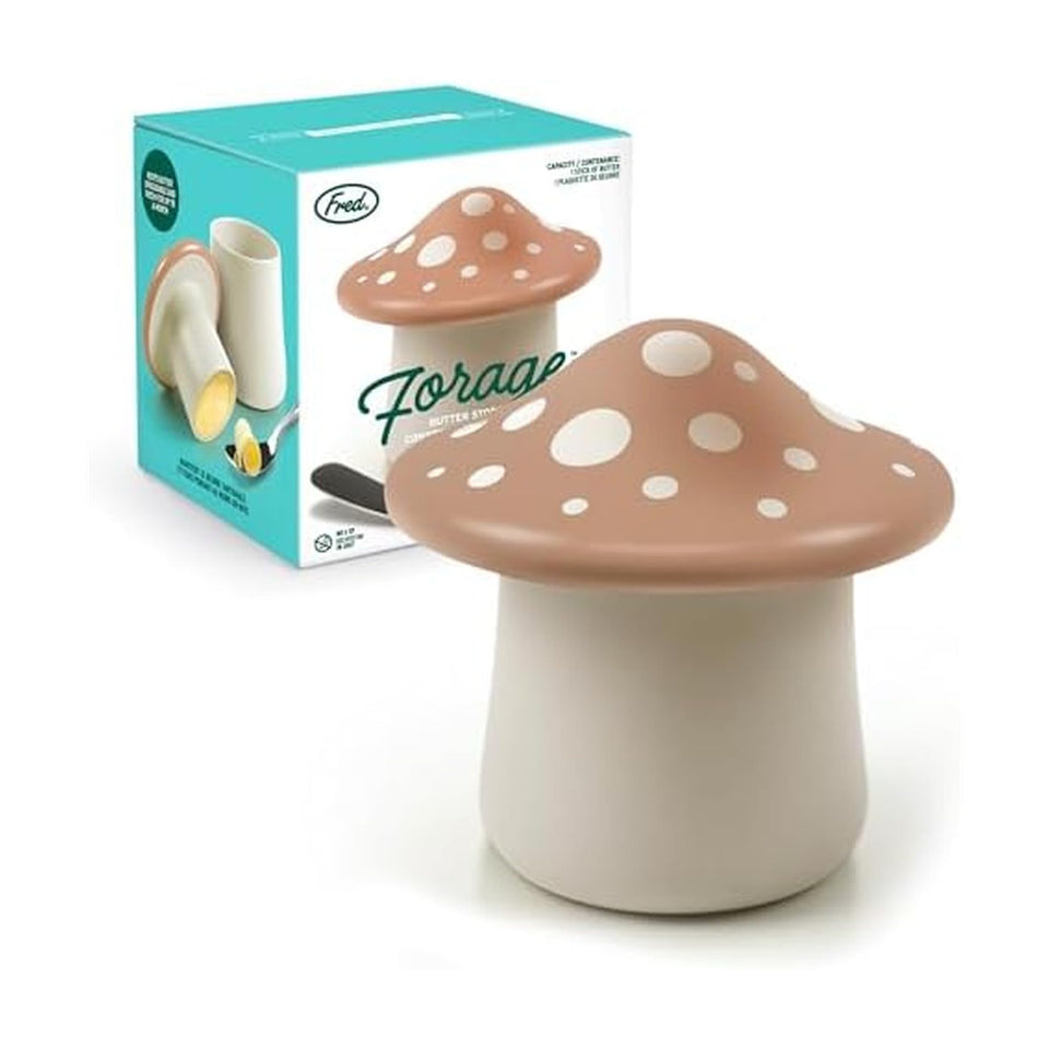 Genuine Fred Forage mushroom butter storage keeps butter soft on the counter.