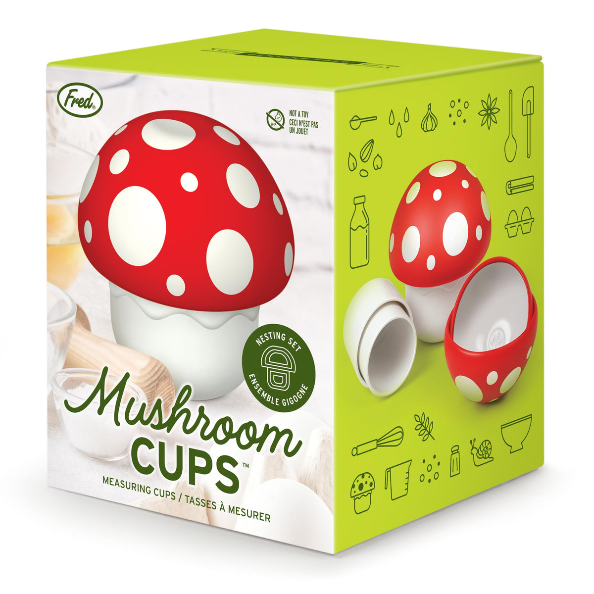 Genuine Fred Mushroom Cups in use during baking for precise portions and fun kitchen style