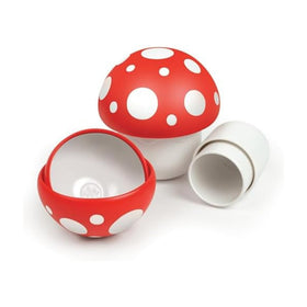 Genuine Fred Nesting Mushroom Measuring Cups set neatly arranged for space-saving kitchen organization