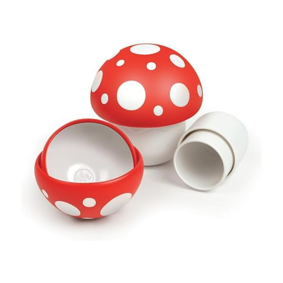 Genuine Fred Nesting Mushroom Measuring Cups set neatly arranged for space-saving kitchen organization