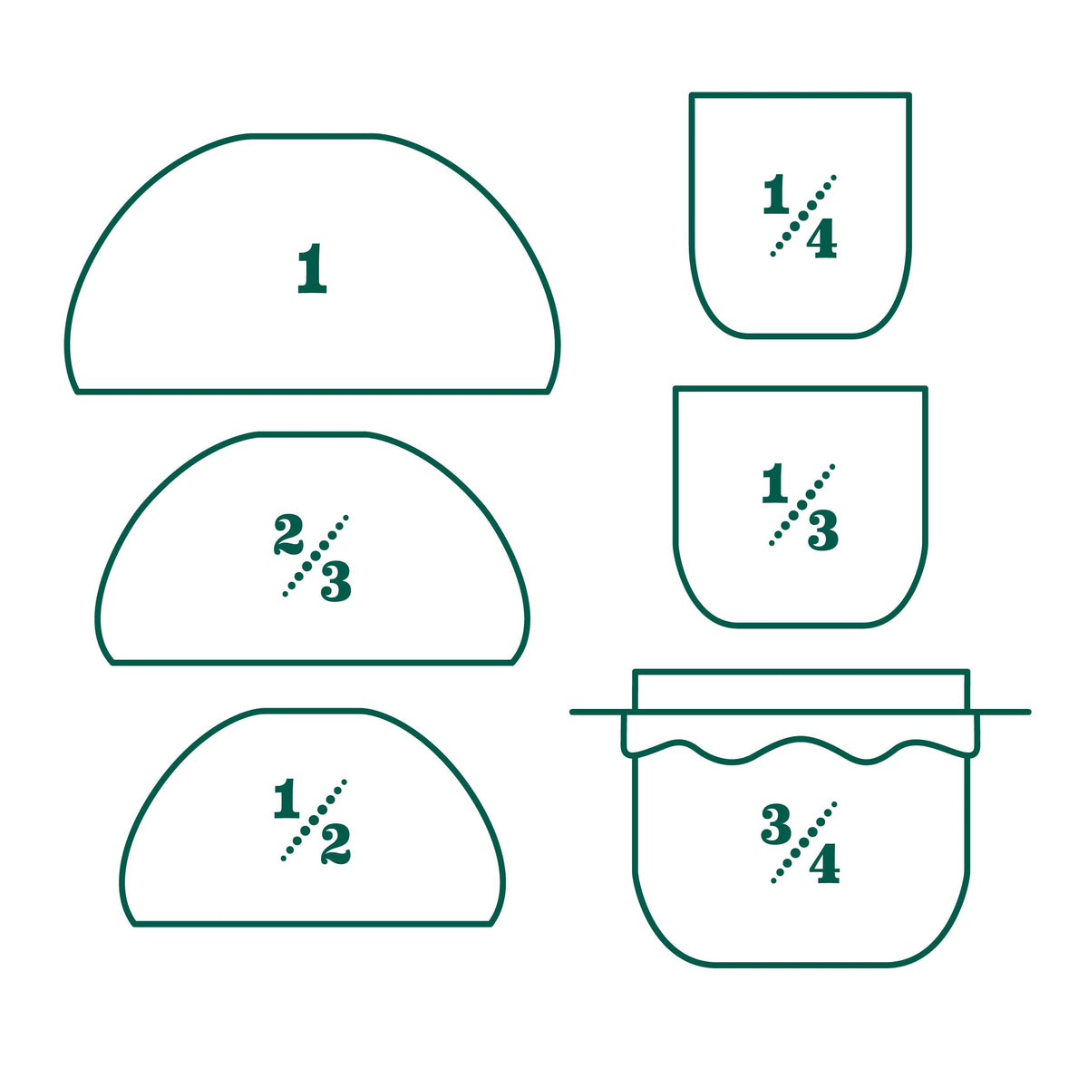 Genuine Fred six-cup mushroom set showing all measurement sizes for baking and cooking