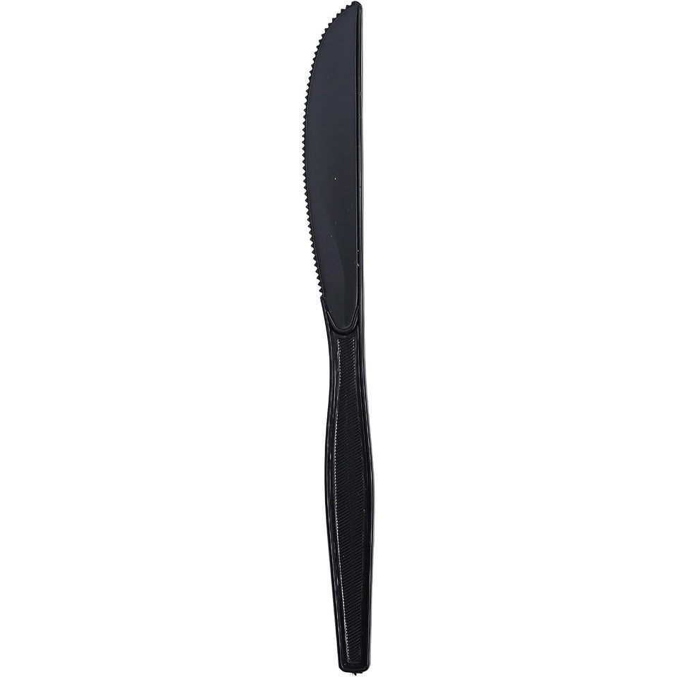 Genuine Joe heavyweight plastic knife packaging view, ideal for events and catering.