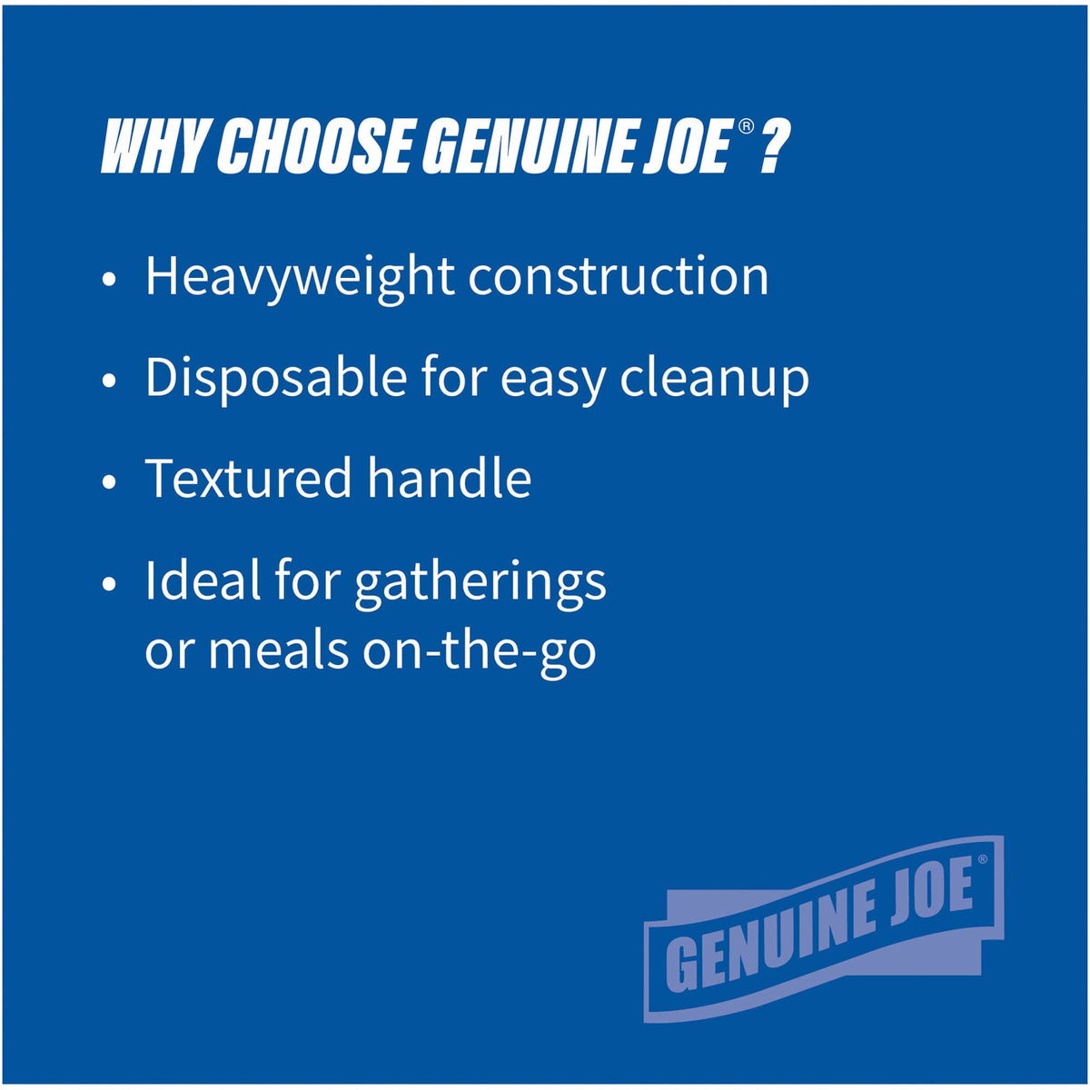 Genuine Joe heavyweight knife at catering setup, ensures sturdy performance.