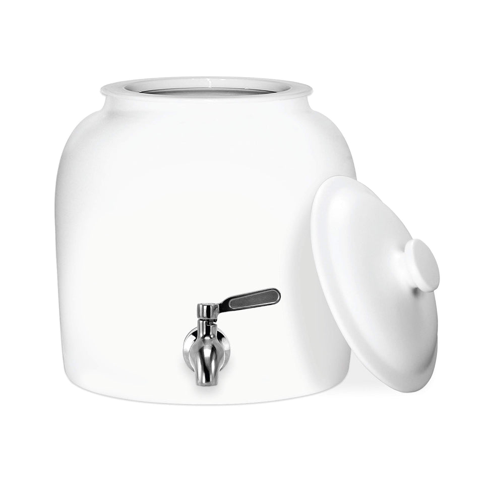 Geo Sports Bottles porcelain crock pour shows easy, spill-free water dispensing.