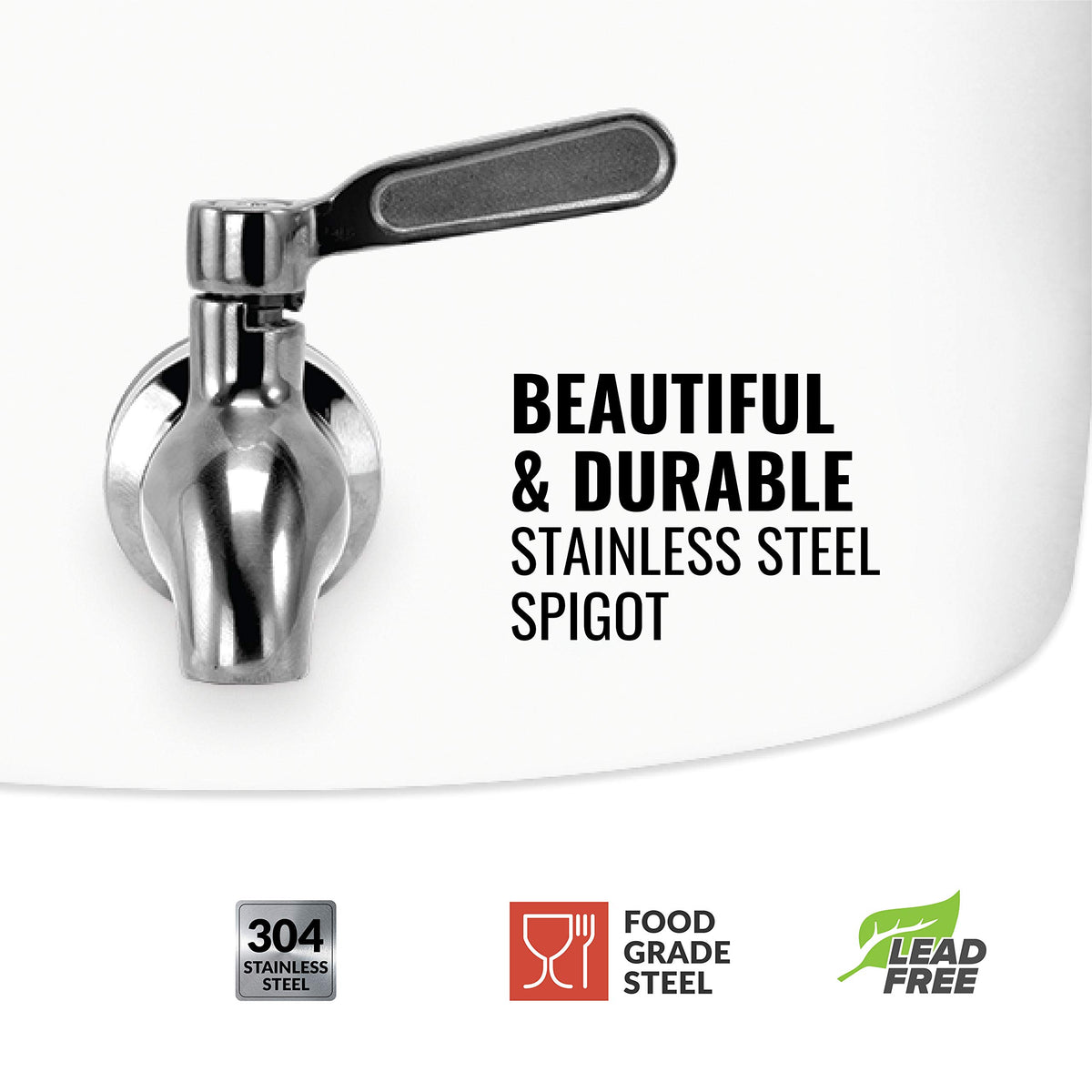 Geo Sports stainless steel faucet provides smooth pours with a drip-free seal.