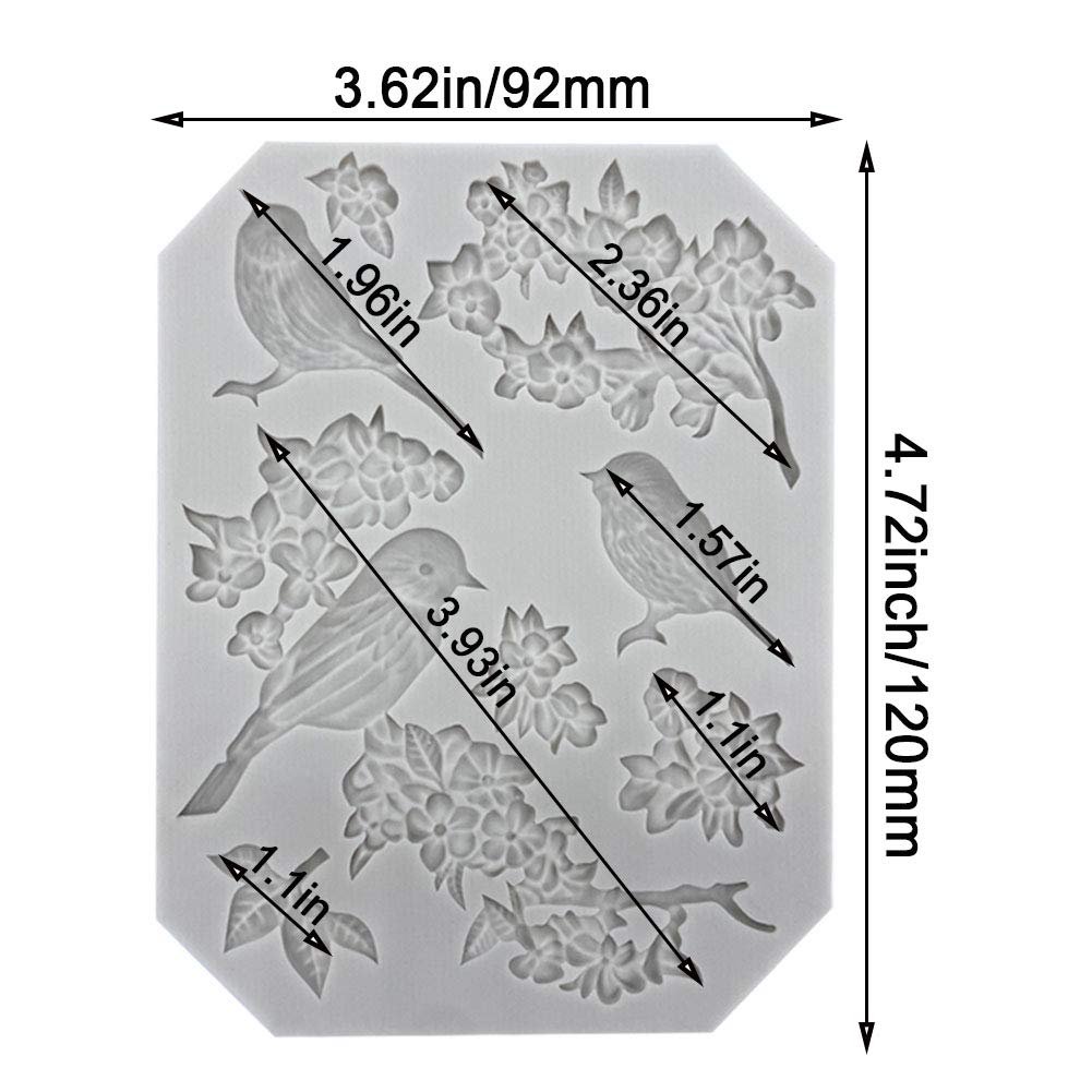 GeoGeoDIY bird-blossoms-silicone-mold creates charming edible decorations for cakes and cupcakes.