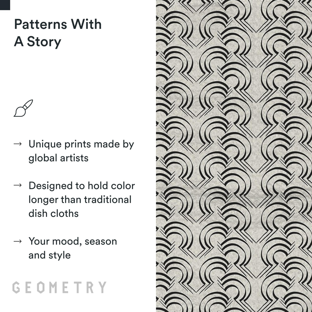 GEOMETRY dish cloths in use for drying and wiping.
