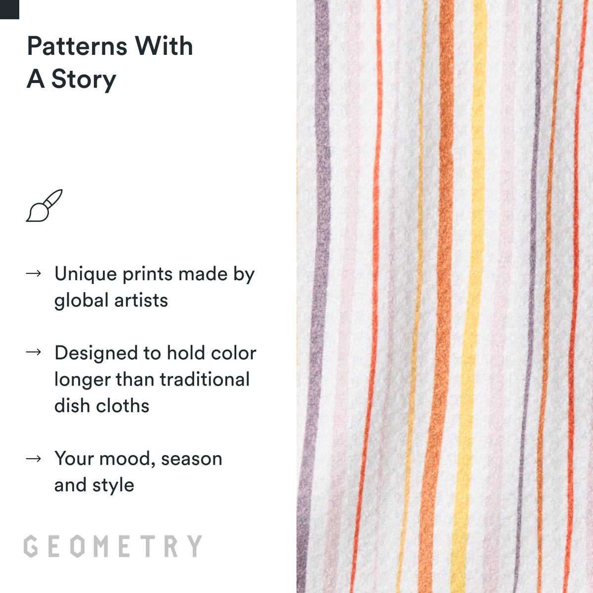 GEOMETRY dish cloths made from post-consumer materials for sustainable use.