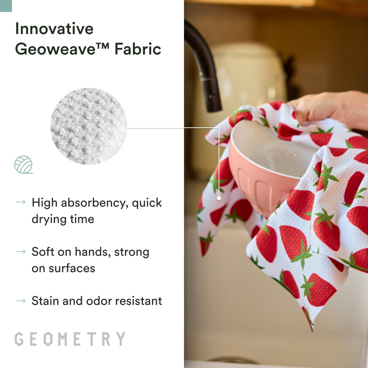 Geometry quick-dry towel in action wiping a counter