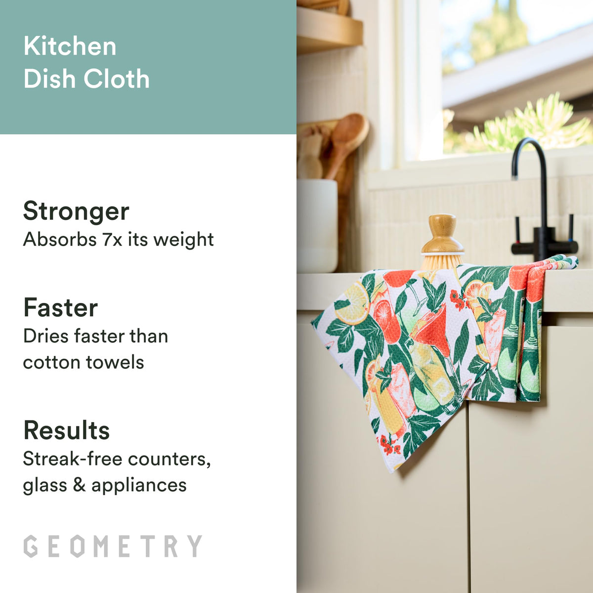 GEOMETRY Dishcloth absorbent microfiber delivers powerful liquid pickup and fast refresh.
