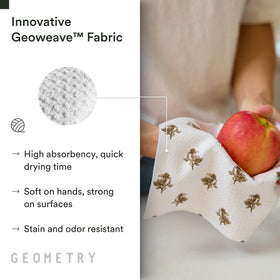 GEOMETRY dishcloth cleans countertop with minimal water for a streak-free finish.