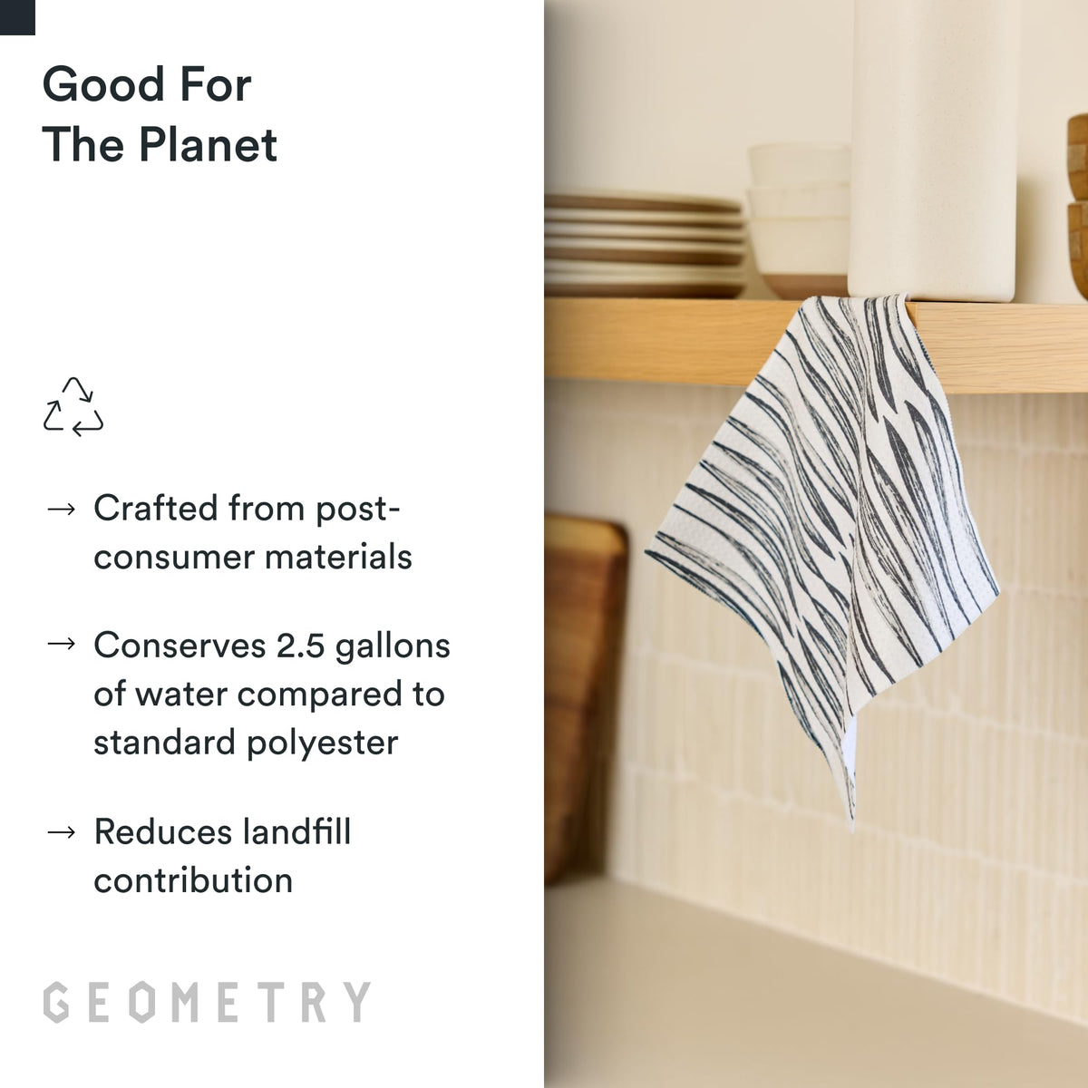 GEOMETRY dishcloth on drying rack mockup demonstrates fast-drying performance