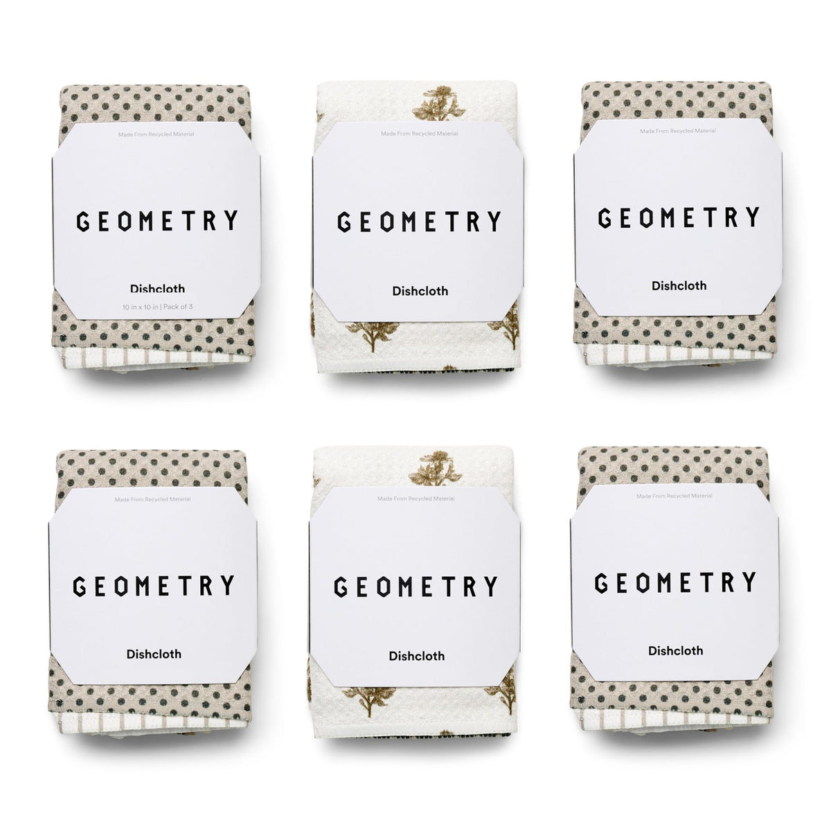 GEOMETRY dishcloth evergreen collection demonstrates quick-dry performance on a clean counter.