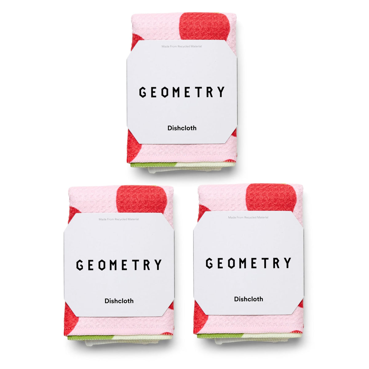 GEOMETRY Dishcloth Fruit Fun pack 3 with quick-dry microfiber for fast dish drying.
