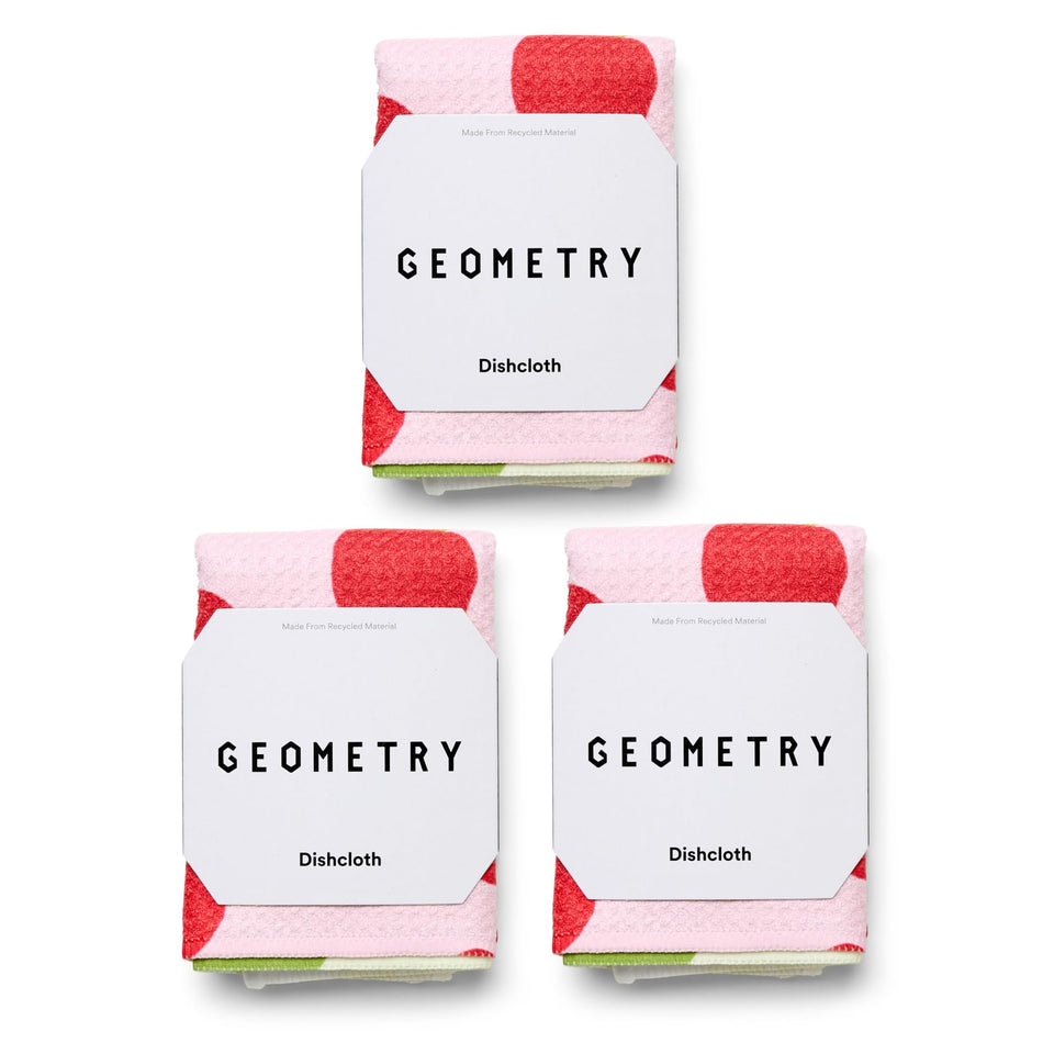 GEOMETRY Dishcloth Fruit Fun pack 3 with quick-dry microfiber for fast dish drying.