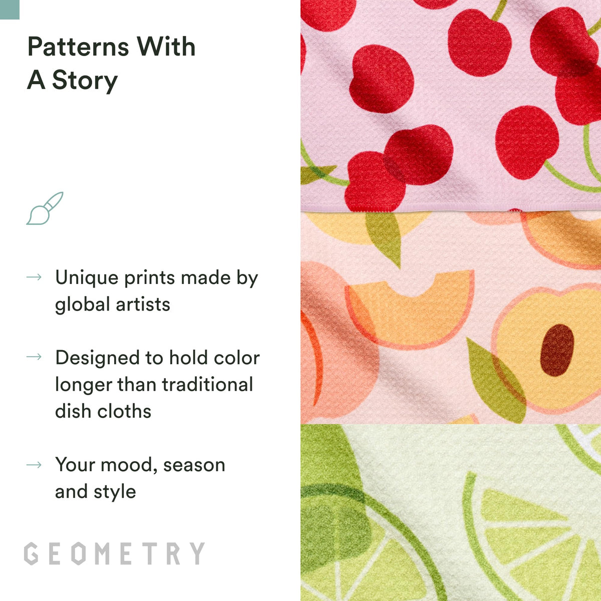 GEOMETRY Dishcloth Fruit Fun pack 3 quick-drying microfiber on counters.