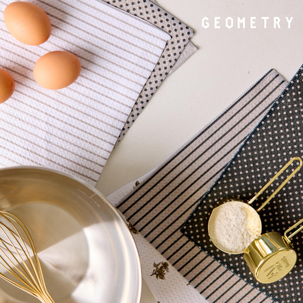 GEOMETRY post-consumer materials used to make sustainable dishcloths.