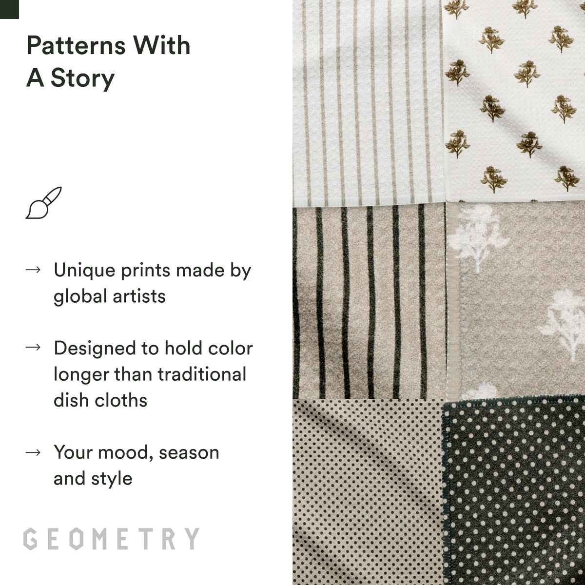 GEOMETRY dishcloth easily wipes spills with a compact, absorbent towel.