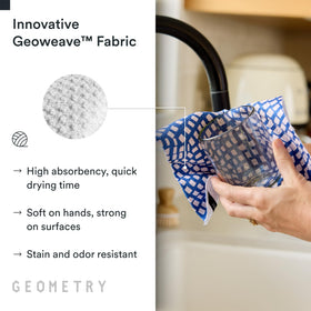GEOMETRY dishcloth wiping a counter for streak-free shine with soft fabric