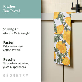 GEOMETRY Field of Gold tea towel absorbent close-up demonstrates seven times its weight capacity.