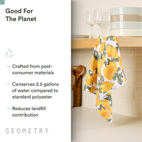 GEOMETRY Field of Gold tea towel quick-dry action shows rapid moisture wicking.