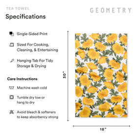 GEOMETRY Field of Gold tea towel spill-cleaning close-up on countertop.
