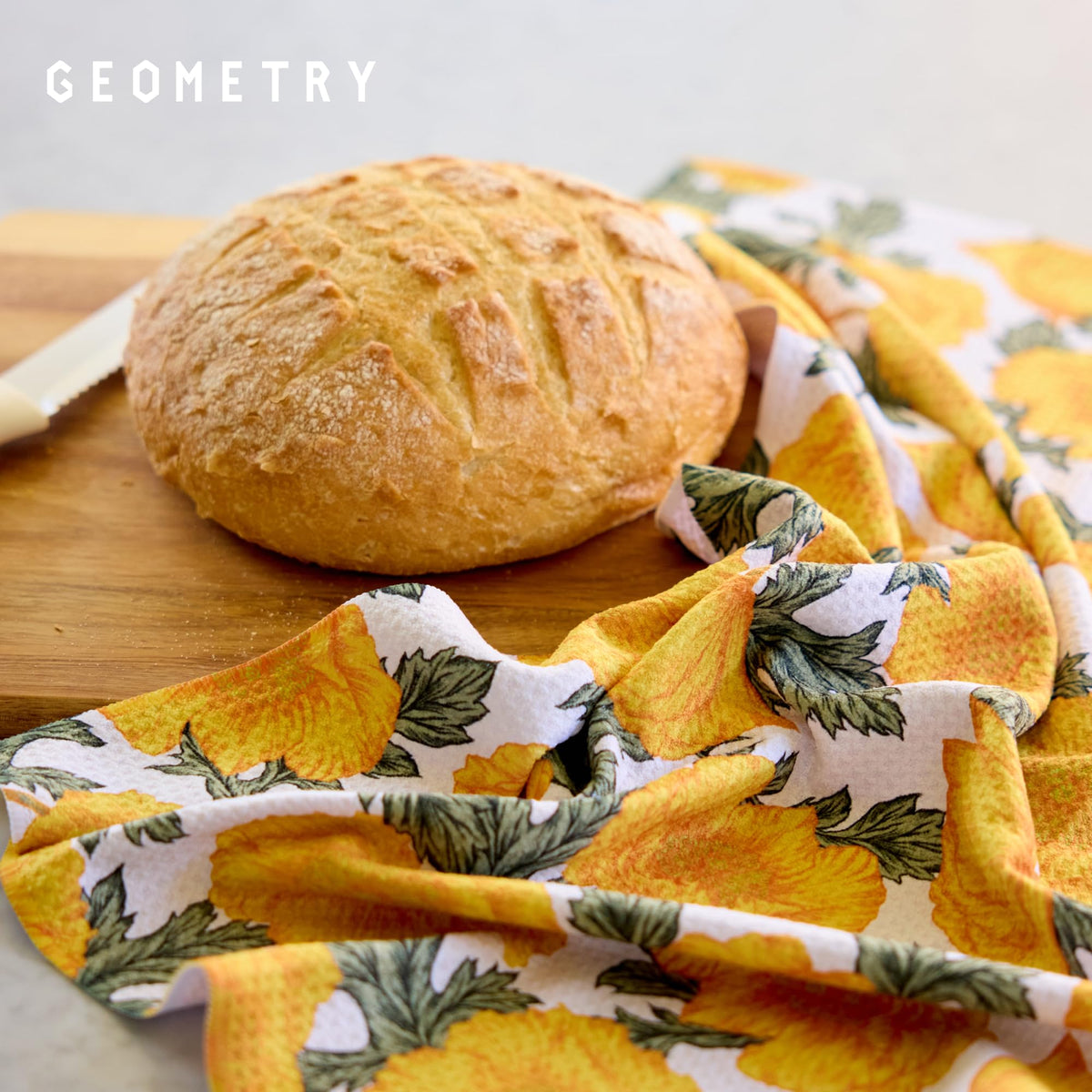 GEOMETRY Field of Gold tea towel stylish print accents kitchen decor.