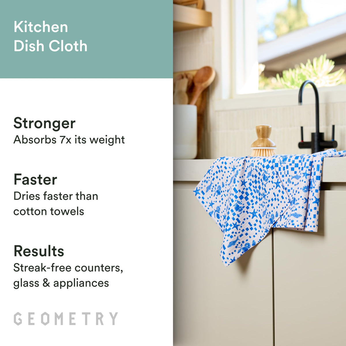 GEOMETRY Geoweave dishcloth closeup reveals dense fibers for superior absorption.